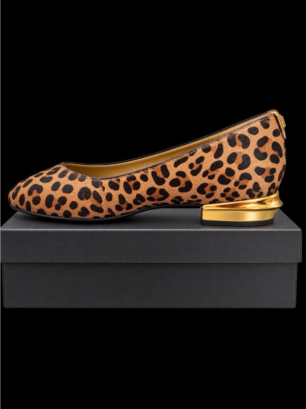 #999 Donna Karan Leopard-Print Ballet Flat with Gold Heel. Brand New In Box.